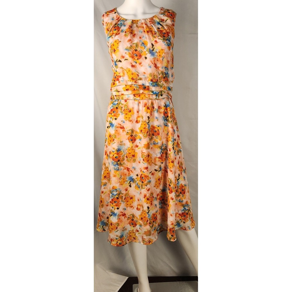 Shelby & Palmer Pink & Orange Floral Fit & Flare Dress Retro/Colorful/Classic 14